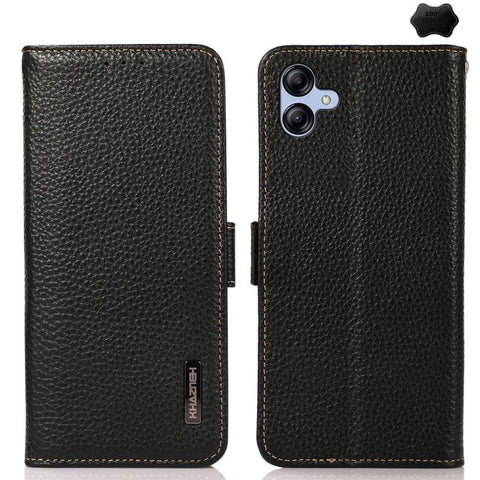 KHAZNEH Side-Magnetic Litchi Genuine Leather RFID Phone Case, For Samsung Galaxy A37 5G, For Samsung Galaxy A27 5G, For Samsung Galaxy A07 5G, For Samsung Galaxy A17 5G/A18 5G, For Samsung Galaxy A56 5G, For Samsung Galaxy A26 5G, For Samsung Galaxy A3...