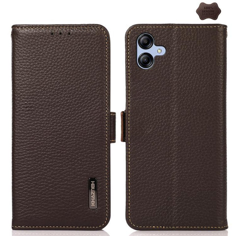 KHAZNEH Side-Magnetic Litchi Genuine Leather RFID Phone Case, For Samsung Galaxy A37 5G, For Samsung Galaxy A27 5G, For Samsung Galaxy A07 5G, For Samsung Galaxy A17 5G/A18 5G, For Samsung Galaxy A56 5G, For Samsung Galaxy A26 5G, For Samsung Galaxy A3...