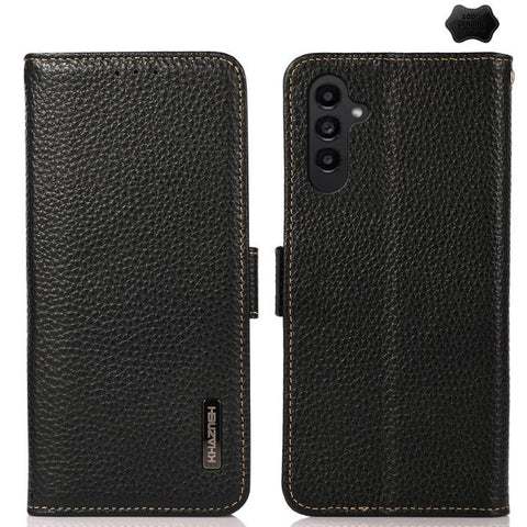 KHAZNEH Side-Magnetic Litchi Genuine Leather RFID Phone Case, For Samsung Galaxy A37 5G, For Samsung Galaxy A27 5G, For Samsung Galaxy A07 5G, For Samsung Galaxy A17 5G/A18 5G, For Samsung Galaxy A56 5G, For Samsung Galaxy A26 5G, For Samsung Galaxy A3...