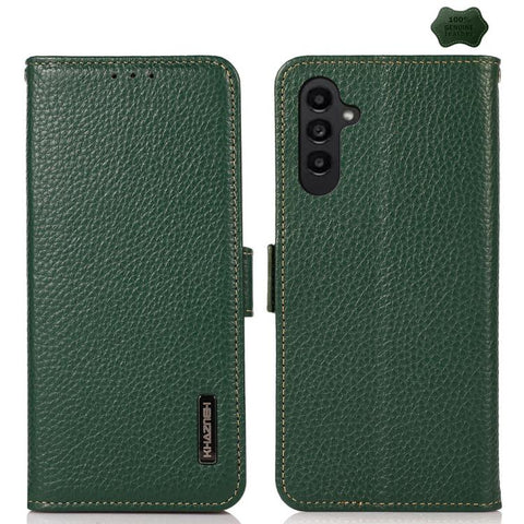 KHAZNEH Side-Magnetic Litchi Genuine Leather RFID Phone Case, For Samsung Galaxy A37 5G, For Samsung Galaxy A27 5G, For Samsung Galaxy A07 5G, For Samsung Galaxy A17 5G/A18 5G, For Samsung Galaxy A56 5G, For Samsung Galaxy A26 5G, For Samsung Galaxy A3...