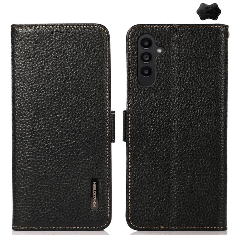 KHAZNEH Side-Magnetic Litchi Genuine Leather RFID Phone Case, For Samsung Galaxy A37 5G, For Samsung Galaxy A27 5G, For Samsung Galaxy A07 5G, For Samsung Galaxy A17 5G/A18 5G, For Samsung Galaxy A56 5G, For Samsung Galaxy A26 5G, For Samsung Galaxy A3...