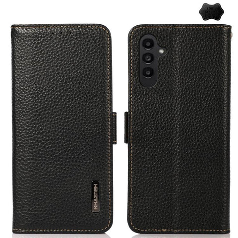 KHAZNEH Side-Magnetic Litchi Genuine Leather RFID Phone Case, For Samsung Galaxy A37 5G, For Samsung Galaxy A27 5G, For Samsung Galaxy A07 5G, For Samsung Galaxy A17 5G/A18 5G, For Samsung Galaxy A56 5G, For Samsung Galaxy A26 5G, For Samsung Galaxy A3...