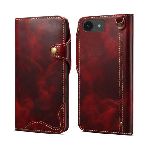 Denior B01 Oil Wax Cowhide Magnetic Button Genuine Leather Case, For iPhone 17e / 16e, For iPhone 16 Pro Max, For iPhone 16 Pro, For iPhone 16 Plus, For iPhone 16