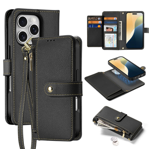 DUX DUCIS Lawa Series 2 in 1 Wallet Zipper Detachable MagSafe Phone Case with Lanyard, For iPhone 18 Pro, For iPhone 18 Pro Max, For iPhone 17e / 16e, For iPhone 17 Pro Max, For iPhone 17 Pro, For iPhone 17, For iPhone Air, For iPhone 16 Pro Max       ...