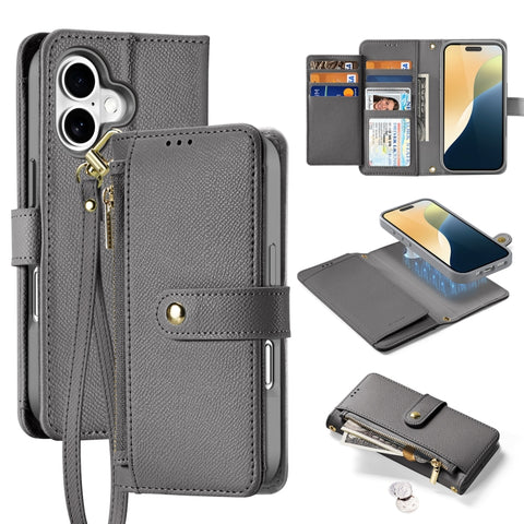 DUX DUCIS Lawa Series 2 in 1 Wallet Zipper Detachable MagSafe Phone Case with Lanyard, For iPhone 18 Pro, For iPhone 18 Pro Max, For iPhone 17e / 16e, For iPhone 17 Pro Max, For iPhone 17 Pro, For iPhone 17, For iPhone Air, For iPhone 16 Pro Max       ...
