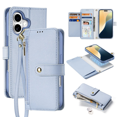DUX DUCIS Lawa Series 2 in 1 Wallet Zipper Detachable MagSafe Phone Case with Lanyard, For iPhone 18 Pro, For iPhone 18 Pro Max, For iPhone 17e / 16e, For iPhone 17 Pro Max, For iPhone 17 Pro, For iPhone 17, For iPhone Air, For iPhone 16 Pro Max       ...