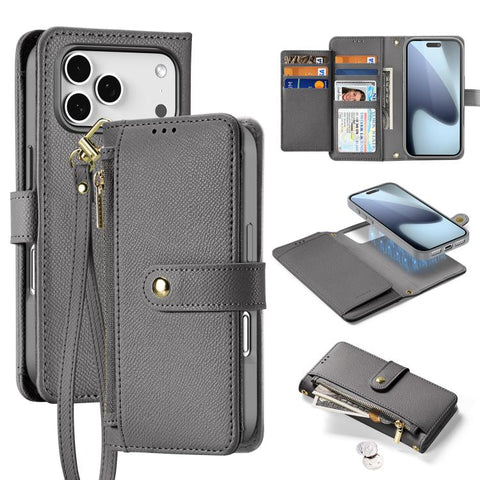 DUX DUCIS Lawa Series 2 in 1 Wallet Zipper Detachable MagSafe Phone Case with Lanyard, For iPhone 18 Pro, For iPhone 18 Pro Max, For iPhone 17e / 16e, For iPhone 17 Pro Max, For iPhone 17 Pro, For iPhone 17, For iPhone Air, For iPhone 16 Pro Max       ...