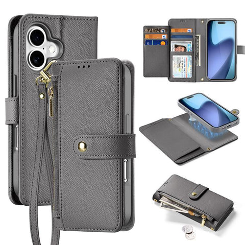 DUX DUCIS Lawa Series 2 in 1 Wallet Zipper Detachable MagSafe Phone Case with Lanyard, For iPhone 18 Pro, For iPhone 18 Pro Max, For iPhone 17e / 16e, For iPhone 17 Pro Max, For iPhone 17 Pro, For iPhone 17, For iPhone Air, For iPhone 16 Pro Max       ...