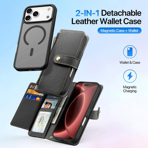 DUX DUCIS Lawa Series 2 in 1 Wallet Zipper Detachable MagSafe Phone Case with Lanyard, For iPhone 18 Pro, For iPhone 18 Pro Max, For iPhone 17e / 16e, For iPhone 17 Pro Max, For iPhone 17 Pro, For iPhone 17, For iPhone Air, For iPhone 16 Pro Max       ...