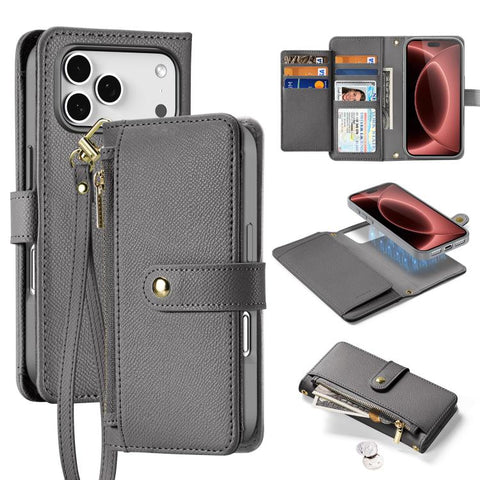 DUX DUCIS Lawa Series 2 in 1 Wallet Zipper Detachable MagSafe Phone Case with Lanyard, For iPhone 18 Pro, For iPhone 18 Pro Max, For iPhone 17e / 16e, For iPhone 17 Pro Max, For iPhone 17 Pro, For iPhone 17, For iPhone Air, For iPhone 16 Pro Max       ...