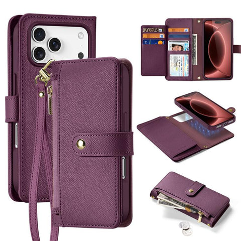 DUX DUCIS Lawa Series 2 in 1 Wallet Zipper Detachable MagSafe Phone Case with Lanyard, For iPhone 18 Pro, For iPhone 18 Pro Max, For iPhone 17e / 16e, For iPhone 17 Pro Max, For iPhone 17 Pro, For iPhone 17, For iPhone Air, For iPhone 16 Pro Max       ...
