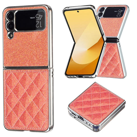 Electroplating Rhombic Glitter PU Phone Case, For Samsung Galaxy Z Flip6 / Flip7 FE, For Samsung Galaxy Z Flip5, For Samsung Galaxy Z Flip4, For Samsung Galaxy Z Flip3