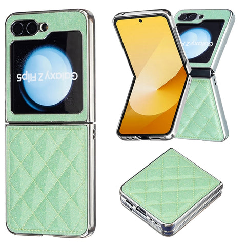 Electroplating Rhombic Glitter PU Phone Case, For Samsung Galaxy Z Flip6 / Flip7 FE, For Samsung Galaxy Z Flip5, For Samsung Galaxy Z Flip4, For Samsung Galaxy Z Flip3