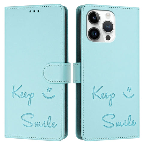 Smile Embossing RFID Leather Phone Case, For iPhone 14 Pro Max, For iPhone SE 2022 / 2020 / 8 / 7, For iPhone 13 Pro Max, For iPhone 13 Pro, For iPhone 13 mini, For iPhone 12 / 12 Pro, For iPhone 12 Pro Max, For iPhone 12 mini