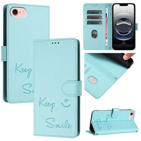 Smile Embossing RFID Leather Phone Case, For iPhone 18 Pro / 17 Pro, For iPhone 18 Pro Max / 17 Pro Max, For iPhone 17, For iPhone Air, For iPhone SE 2024, For iPhone 16 Pro Max, For iPhone 16 Pro, For iPhone 16 Plus