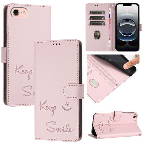 Smile Embossing RFID Leather Phone Case, For iPhone 18 Pro / 17 Pro, For iPhone 18 Pro Max / 17 Pro Max, For iPhone 17, For iPhone Air, For iPhone SE 2024, For iPhone 16 Pro Max, For iPhone 16 Pro, For iPhone 16 Plus
