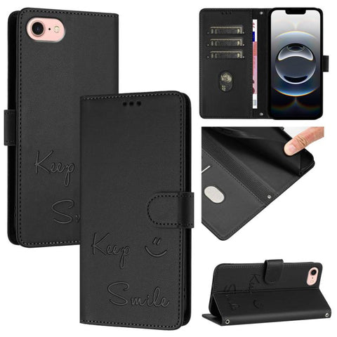 Smile Embossing RFID Leather Phone Case, For iPhone 18 Pro / 17 Pro, For iPhone 18 Pro Max / 17 Pro Max, For iPhone 17, For iPhone Air, For iPhone SE 2024, For iPhone 16 Pro Max, For iPhone 16 Pro, For iPhone 16 Plus