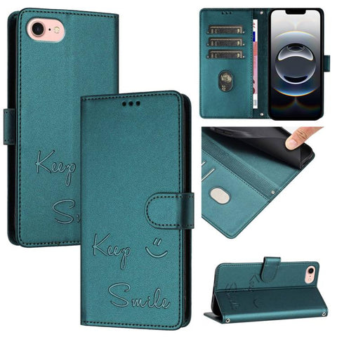 Smile Embossing RFID Leather Phone Case, For iPhone 18 Pro / 17 Pro, For iPhone 18 Pro Max / 17 Pro Max, For iPhone 17, For iPhone Air, For iPhone SE 2024, For iPhone 16 Pro Max, For iPhone 16 Pro, For iPhone 16 Plus