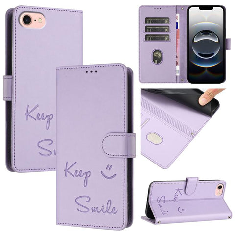 Smile Embossing RFID Leather Phone Case, For iPhone 18 Pro / 17 Pro, For iPhone 18 Pro Max / 17 Pro Max, For iPhone 17, For iPhone Air, For iPhone SE 2024, For iPhone 16 Pro Max, For iPhone 16 Pro, For iPhone 16 Plus