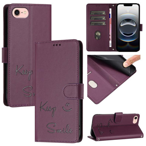 Smile Embossing RFID Leather Phone Case, For iPhone 18 Pro / 17 Pro, For iPhone 18 Pro Max / 17 Pro Max, For iPhone 17, For iPhone Air, For iPhone SE 2024, For iPhone 16 Pro Max, For iPhone 16 Pro, For iPhone 16 Plus