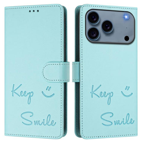 Smile Embossing RFID Leather Phone Case, For iPhone 18 Pro / 17 Pro, For iPhone 18 Pro Max / 17 Pro Max, For iPhone 17, For iPhone Air, For iPhone SE 2024, For iPhone 16 Pro Max, For iPhone 16 Pro, For iPhone 16 Plus