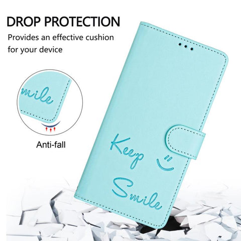 Smile Embossing RFID Leather Phone Case, For iPhone 18 Pro / 17 Pro, For iPhone 18 Pro Max / 17 Pro Max, For iPhone 17, For iPhone Air, For iPhone SE 2024, For iPhone 16 Pro Max, For iPhone 16 Pro, For iPhone 16 Plus