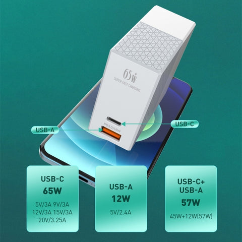 LDNIO A2620C PD3.0 65W USB Power Adapter Travel Charger with Type-C to Type-C Cable, EU Plug, US Plug, UK Plug