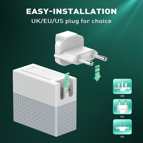 LDNIO A2620C PD3.0 65W USB Power Adapter Travel Charger with Type-C to Type-C Cable, EU Plug, US Plug, UK Plug