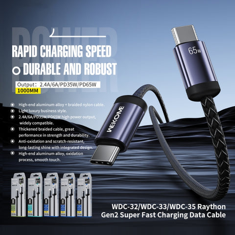WK WDC-32i Raython Gen2 1m 2.4A USB to 8 Pin Fast Charging Data Cable, WDC-32i