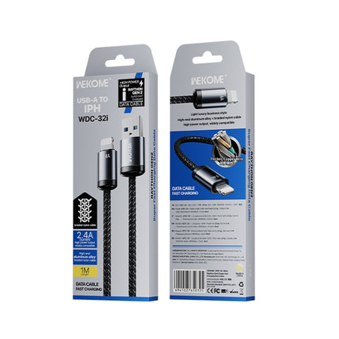 WK WDC-32i Raython Gen2 1m 2.4A USB to 8 Pin Fast Charging Data Cable, WDC-32i