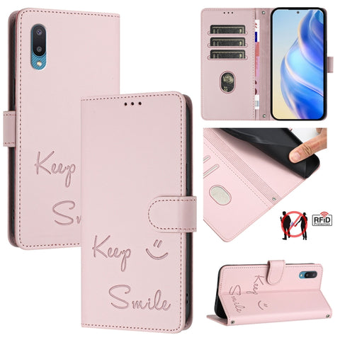 Smile Embossing RFID Leather Phone Case, For Samsung Galaxy A52 4G / 5G / A52s 5G, For Samsung Galaxy A03s 164mm, For Samsung Galaxy A03s 166mm, For Samsung Galaxy A03s 165.8mm, For Samsung Galaxy A22 4G, For Samsung Galaxy A32 4G                      ...