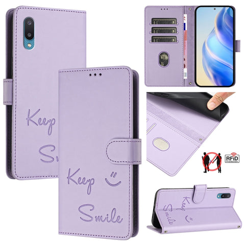 Smile Embossing RFID Leather Phone Case, For Samsung Galaxy A52 4G / 5G / A52s 5G, For Samsung Galaxy A03s 164mm, For Samsung Galaxy A03s 166mm, For Samsung Galaxy A03s 165.8mm, For Samsung Galaxy A22 4G, For Samsung Galaxy A32 4G                      ...