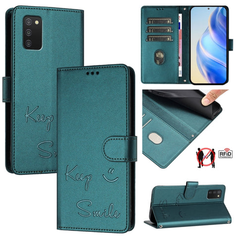 Smile Embossing RFID Leather Phone Case, For Samsung Galaxy A52 4G / 5G / A52s 5G, For Samsung Galaxy A03s 164mm, For Samsung Galaxy A03s 166mm, For Samsung Galaxy A03s 165.8mm, For Samsung Galaxy A22 4G, For Samsung Galaxy A32 4G                      ...
