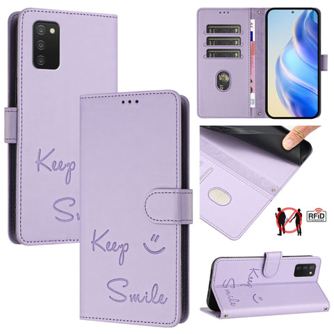 Smile Embossing RFID Leather Phone Case, For Samsung Galaxy A52 4G / 5G / A52s 5G, For Samsung Galaxy A03s 164mm, For Samsung Galaxy A03s 166mm, For Samsung Galaxy A03s 165.8mm, For Samsung Galaxy A22 4G, For Samsung Galaxy A32 4G                      ...