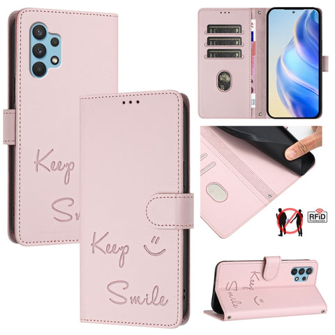 Smile Embossing RFID Leather Phone Case, For Samsung Galaxy A52 4G / 5G / A52s 5G, For Samsung Galaxy A03s 164mm, For Samsung Galaxy A03s 166mm, For Samsung Galaxy A03s 165.8mm, For Samsung Galaxy A22 4G, For Samsung Galaxy A32 4G                      ...