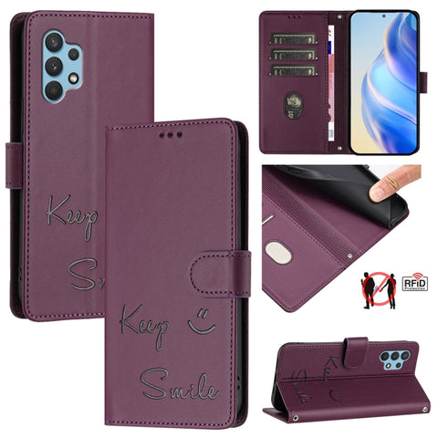 Smile Embossing RFID Leather Phone Case, For Samsung Galaxy A52 4G / 5G / A52s 5G, For Samsung Galaxy A03s 164mm, For Samsung Galaxy A03s 166mm, For Samsung Galaxy A03s 165.8mm, For Samsung Galaxy A22 4G, For Samsung Galaxy A32 4G                      ...