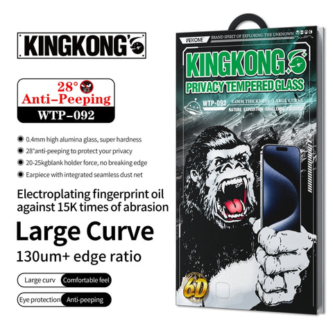 WK WTP-092 King Kong 6D Curved 28 Degree Privacy Tempered Glass Film, For iPhone 16 Pro Max, For iPhone 16 Pro, For iPhone 16 Plus / 15 Plus, For iPhone 16 / 15