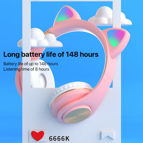 Cat Ears Bluetooth Wireless Headphones Gaming Headset with Light