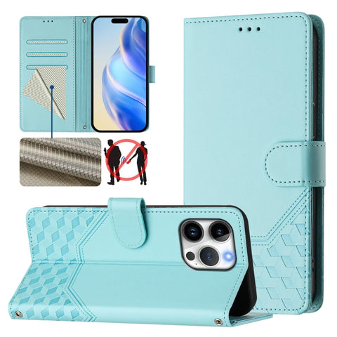 Honeycomb Embossing RFID Leather Phone Case, For iPhone 18 Pro / 17 Pro, For iPhone 18 Pro Max / 17 Pro Max, For iPhone 17e / 16e, For iPhone 17, For iPhone Air, For iPhone 16 Pro Max, For iPhone 16 Pro, For iPhone 16 Plus