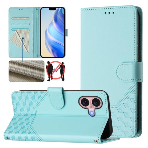 Honeycomb Embossing RFID Leather Phone Case, For iPhone 18 Pro / 17 Pro, For iPhone 18 Pro Max / 17 Pro Max, For iPhone 17e / 16e, For iPhone 17, For iPhone Air, For iPhone 16 Pro Max, For iPhone 16 Pro, For iPhone 16 Plus