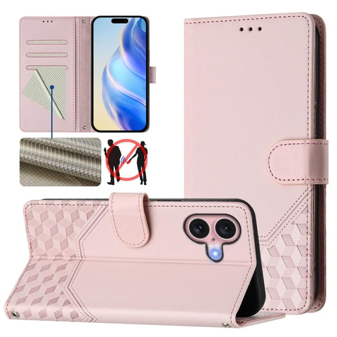Honeycomb Embossing RFID Leather Phone Case, For iPhone 18 Pro / 17 Pro, For iPhone 18 Pro Max / 17 Pro Max, For iPhone 17e / 16e, For iPhone 17, For iPhone Air, For iPhone 16 Pro Max, For iPhone 16 Pro, For iPhone 16 Plus