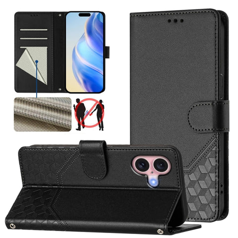 Honeycomb Embossing RFID Leather Phone Case, For iPhone 18 Pro / 17 Pro, For iPhone 18 Pro Max / 17 Pro Max, For iPhone 17e / 16e, For iPhone 17, For iPhone Air, For iPhone 16 Pro Max, For iPhone 16 Pro, For iPhone 16 Plus