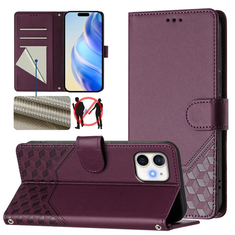 Honeycomb Embossing RFID Leather Phone Case, For iPhone 14 Pro Max, For iPhone SE 2022 / 2020 / 8 / 7, For iPhone 13 Pro Max, For iPhone 13 Pro, For iPhone 13 mini, For iPhone 12 / 12 Pro, For iPhone 12 Pro Max, For iPhone 12 mini