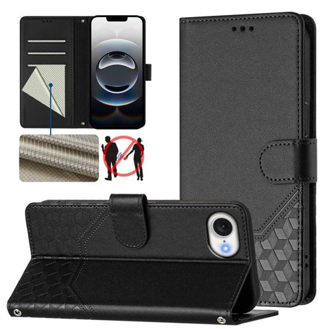Honeycomb Embossing RFID Leather Phone Case, For iPhone 18 Pro / 17 Pro, For iPhone 18 Pro Max / 17 Pro Max, For iPhone 17e / 16e, For iPhone 17, For iPhone Air, For iPhone 16 Pro Max, For iPhone 16 Pro, For iPhone 16 Plus