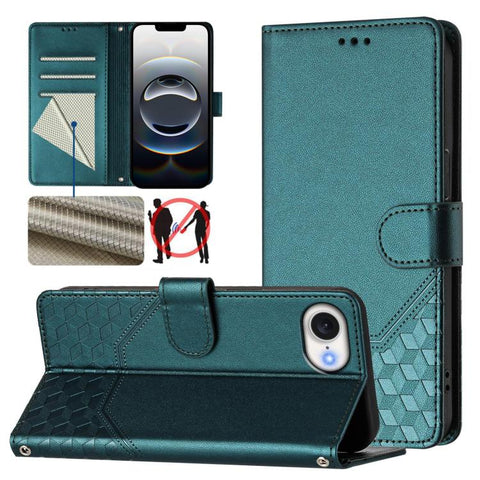 Honeycomb Embossing RFID Leather Phone Case, For iPhone 18 Pro / 17 Pro, For iPhone 18 Pro Max / 17 Pro Max, For iPhone 17e / 16e, For iPhone 17, For iPhone Air, For iPhone 16 Pro Max, For iPhone 16 Pro, For iPhone 16 Plus