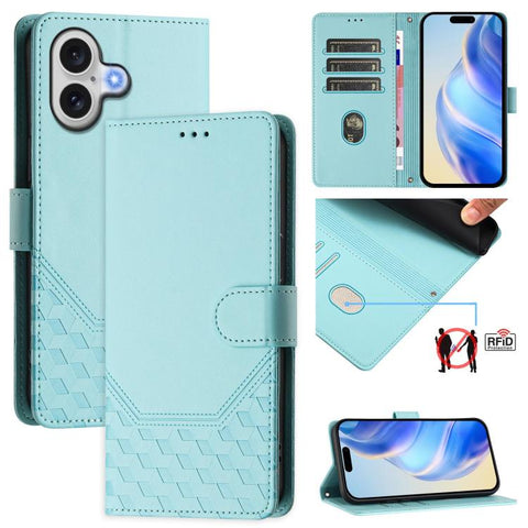 Honeycomb Embossing RFID Leather Phone Case, For iPhone 18 Pro / 17 Pro, For iPhone 18 Pro Max / 17 Pro Max, For iPhone 17e / 16e, For iPhone 17, For iPhone Air, For iPhone 16 Pro Max, For iPhone 16 Pro, For iPhone 16 Plus