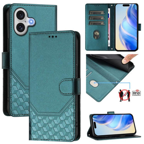Honeycomb Embossing RFID Leather Phone Case, For iPhone 18 Pro / 17 Pro, For iPhone 18 Pro Max / 17 Pro Max, For iPhone 17e / 16e, For iPhone 17, For iPhone Air, For iPhone 16 Pro Max, For iPhone 16 Pro, For iPhone 16 Plus