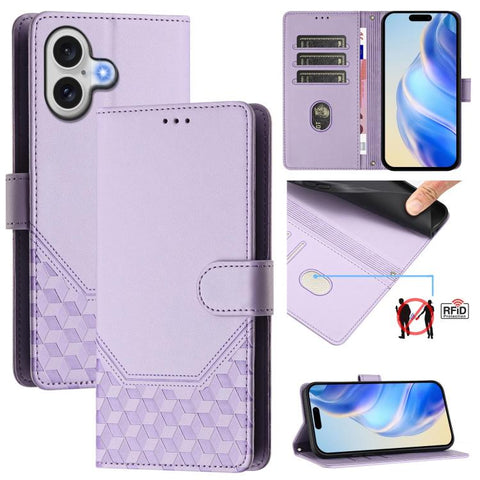 Honeycomb Embossing RFID Leather Phone Case, For iPhone 18 Pro / 17 Pro, For iPhone 18 Pro Max / 17 Pro Max, For iPhone 17e / 16e, For iPhone 17, For iPhone Air, For iPhone 16 Pro Max, For iPhone 16 Pro, For iPhone 16 Plus