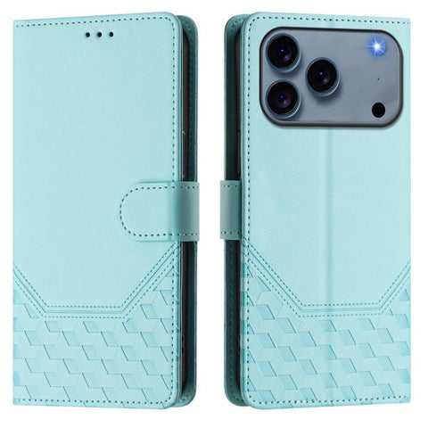 Honeycomb Embossing RFID Leather Phone Case, For iPhone 18 Pro / 17 Pro, For iPhone 18 Pro Max / 17 Pro Max, For iPhone 17e / 16e, For iPhone 17, For iPhone Air, For iPhone 16 Pro Max, For iPhone 16 Pro, For iPhone 16 Plus