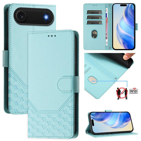 Honeycomb Embossing RFID Leather Phone Case, For iPhone 18 Pro / 17 Pro, For iPhone 18 Pro Max / 17 Pro Max, For iPhone 17e / 16e, For iPhone 17, For iPhone Air, For iPhone 16 Pro Max, For iPhone 16 Pro, For iPhone 16 Plus